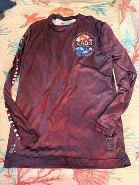 Cabo San Lucas Men's Long Sleeve Performance Tee - Maroon Tie-Dye